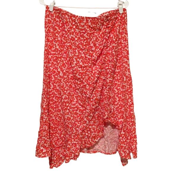 Code X Mode Red Asymmetrical Ruffle Trim Skirt Elastic Waist Women’s Size Large - Picture 1 of 5